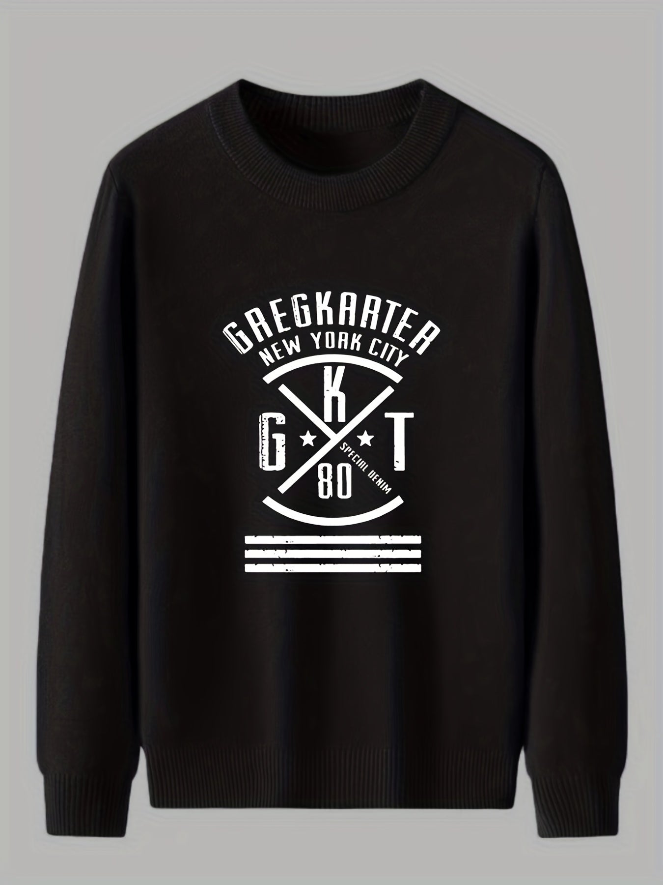 Men's Letter & Cross Knit Sweater Crew Neck Pullover