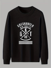 Men's Letter & Cross Knit Sweater Crew Neck Pullover