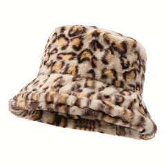 Leopard Print Plush Bucket Hat for Women