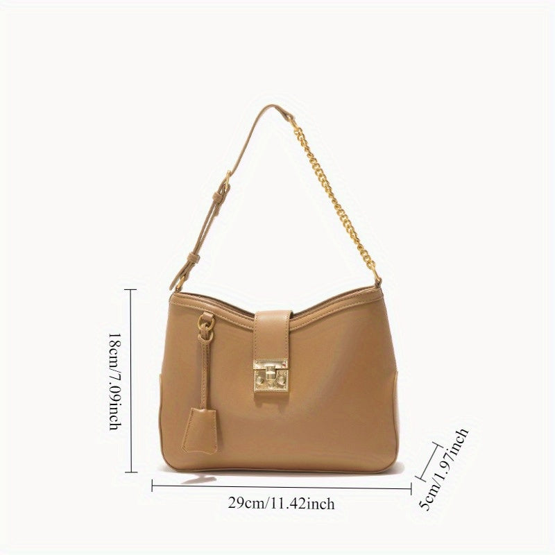 Vintage Shoulder Bag with Metal Buckle & Chain Strap