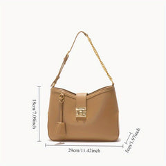 Vintage Shoulder Bag with Metal Buckle & Chain Strap