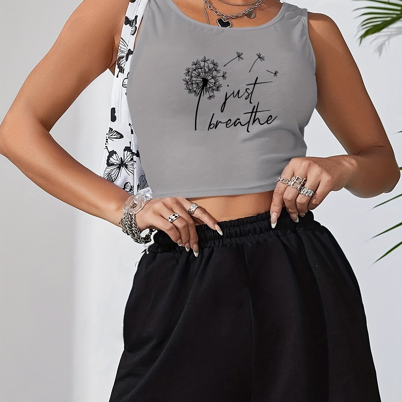 Dandelion & Letter Print Crop Tank Top Sleeveless Summer Women's Clothing