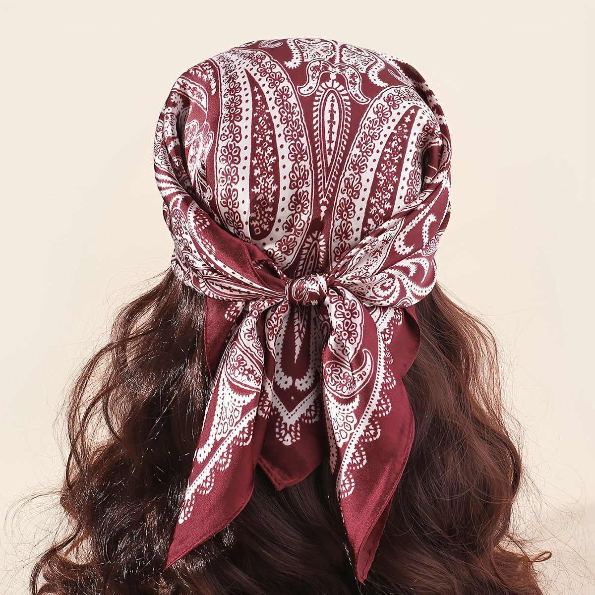 70cm Square Vintage Wine Red Paisley Neckerchief Satin Head Scarf