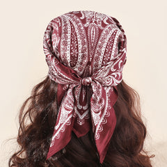 70cm Square Vintage Wine Red Paisley Neckerchief Satin Head Scarf