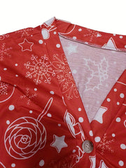 Christmas Cardigan Women's Santa Claus & Gift Print Button Up Cardigan