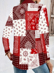 Women's Plus Paisley Print Long Sleeve Button Up Blouse