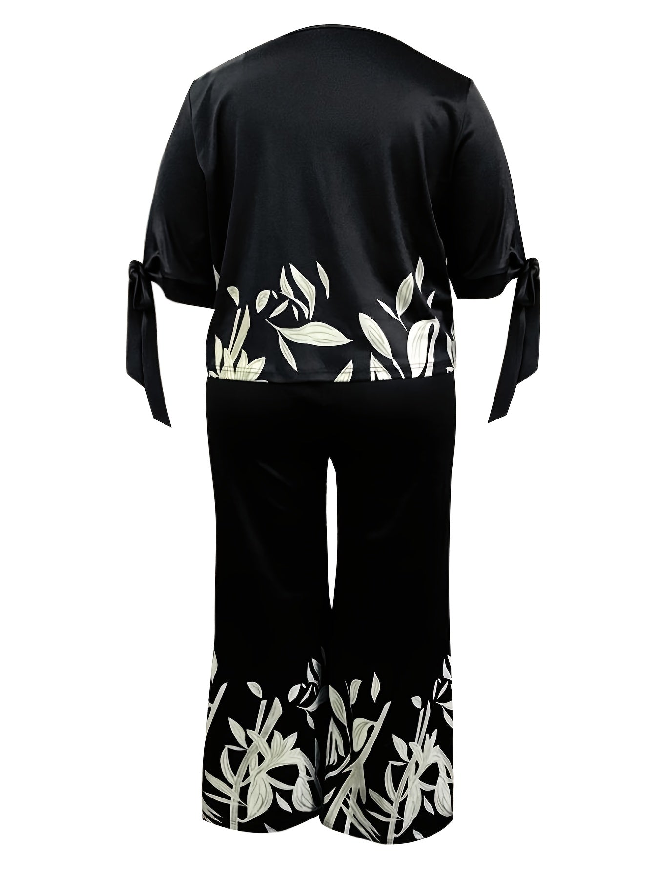 Women's Plus Floral Print Knot Split Top & Wide Leg Pants Set