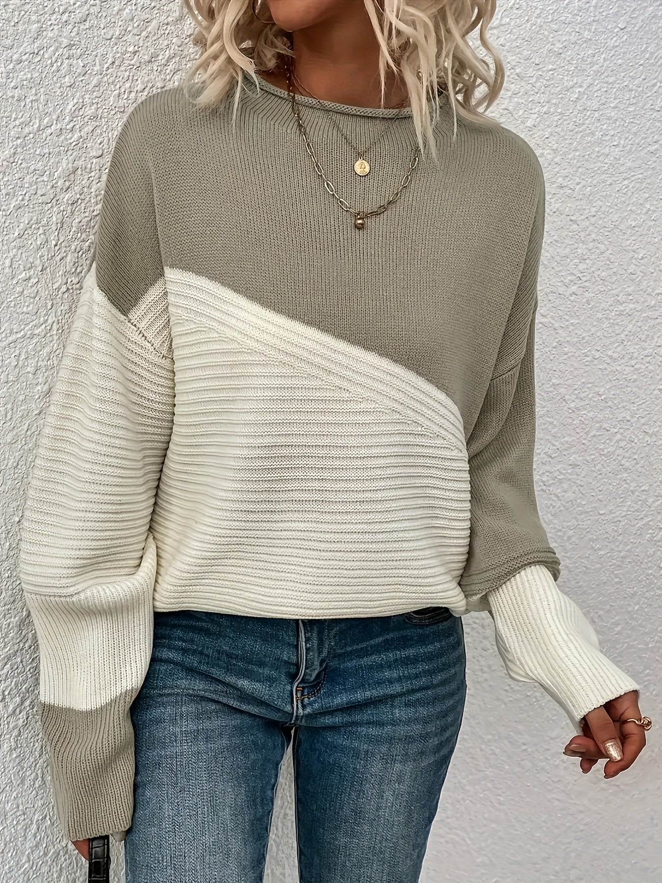 Casual Sweater Women's Plus Colorblock