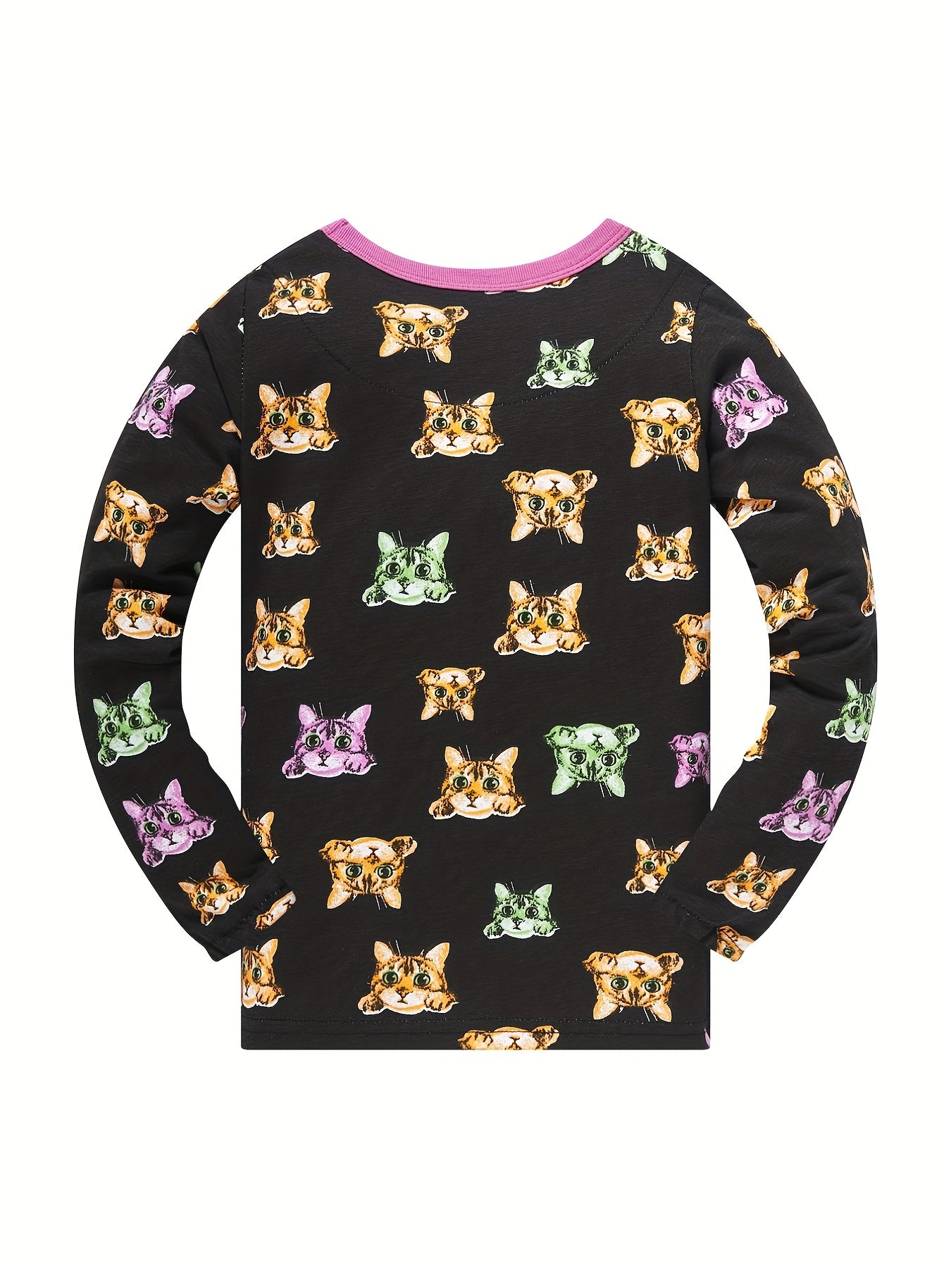 2pcs Toddler Girls Cat Graphic Pajama Set Long Sleeve Top & Pants