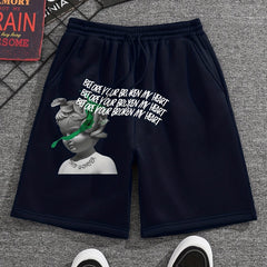 Snake & Child Statue Comfy Shorts Men's Casual Elastic Waist Drawstring Shorts