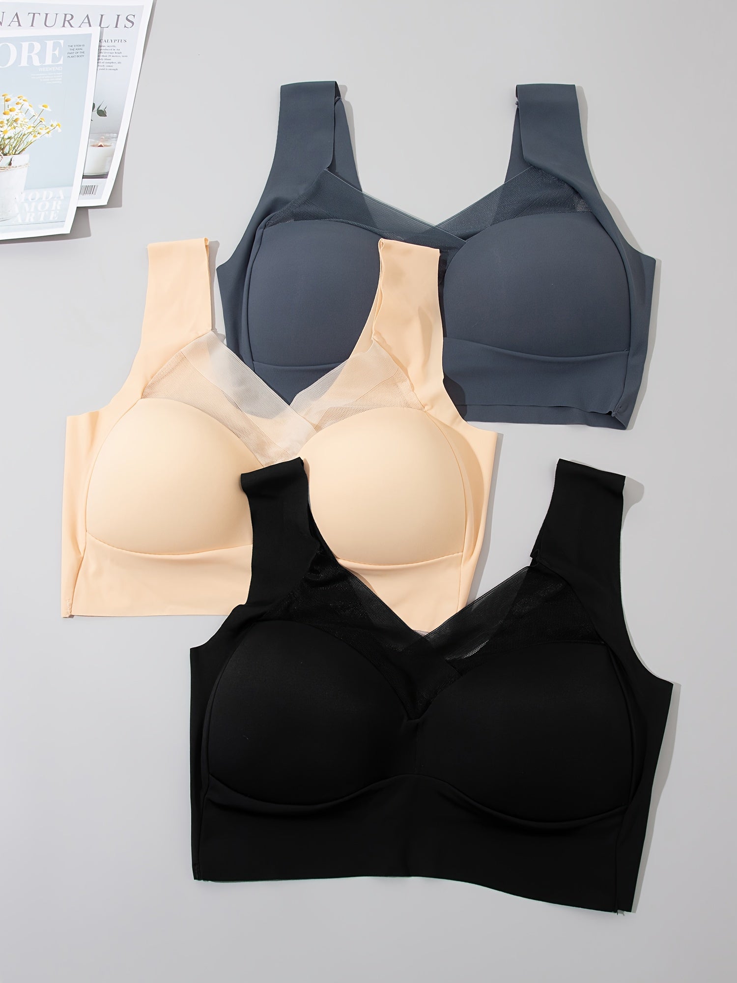 3pcs Wireless Bras Breathable Full Coverage Bra Women's Lingerie