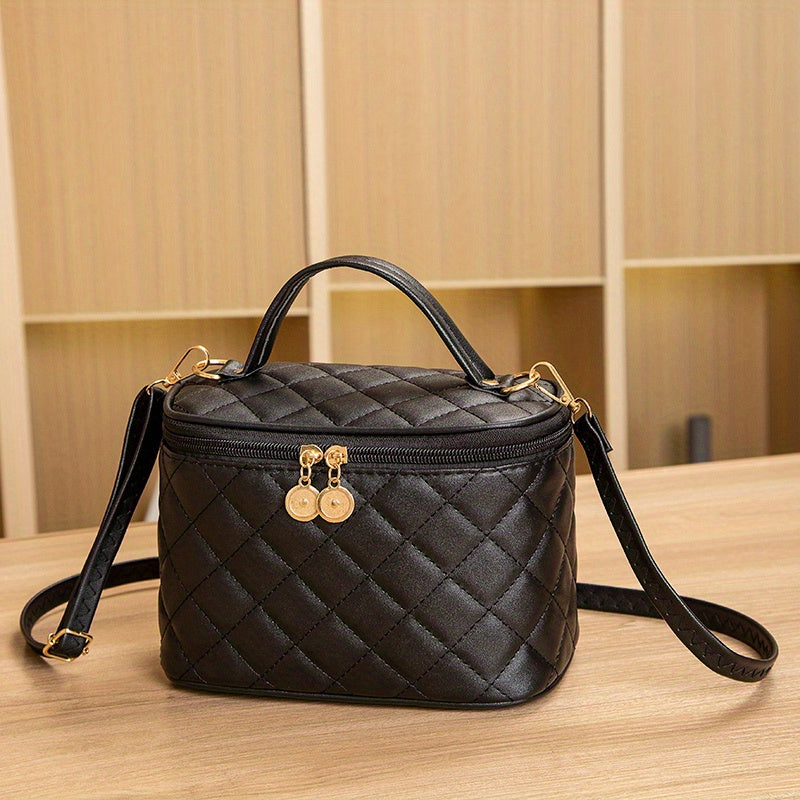 Quilted Makeup Bag Portable PU Leather Storage Women's Wash Bag