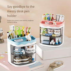 Desktop Storage Box Organizer with Pen Holder Drawer Office Desk Organizer
