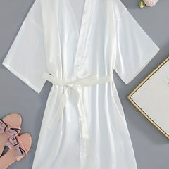 Short Sleeve Deep V Night Robe Women's Sleepwear
