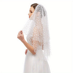 Bridal Wedding Veil Flocking Mesh Head Piece With Metal Comb