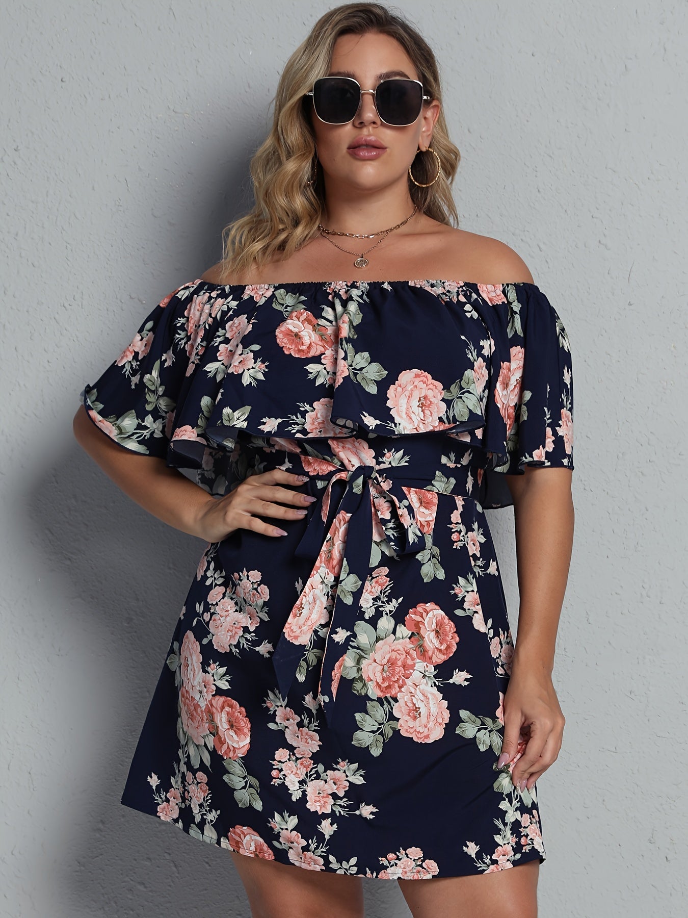 Floral Off Shoulder Plus Size Dress