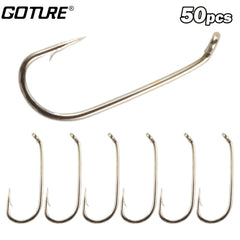 50pcs Fly Fishing Hooks with Straight Handle Barbs 8-22 for Dry Flies