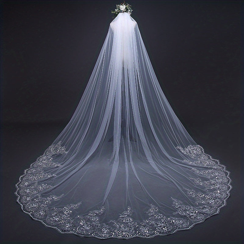 Long Lace Edge Veil Cathedral Style Bridal Hair Accessories