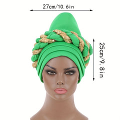 Green Sequin Twisted Braided Turban Head Wrap