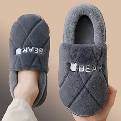 Men's Cartoon Bear Warm Cotton Lining Slippers Fuzzy Comfy Home Shoes