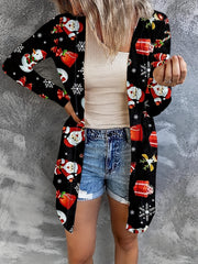 Christmas Print Long Sleeve Open Front Longline Cardigan