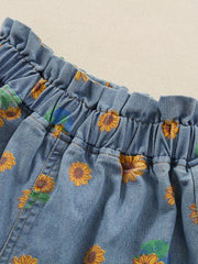 Girls Sunflower Graphic Casual Denim Shorts Kids Summer Clothes