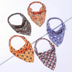5pcs Halloween Head Scarf Pumpkin Skull Print Triangle Bandanas Hairband