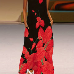 Floral Print Notched Neck Dress Casual Sleeveless Dress For Spring & Summer
