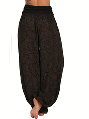 Floral Print Harem Pants High Waist Solid Pants For Spring & Summer