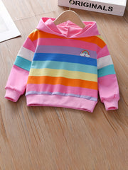 Girls' Rainbow Embroidery Striped Hooded Sweatshirt Pullovers