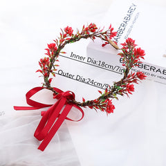 Girl's Red Rattan Eyebrow Heart Drop Wreath Headband Christmas Hair Hoop