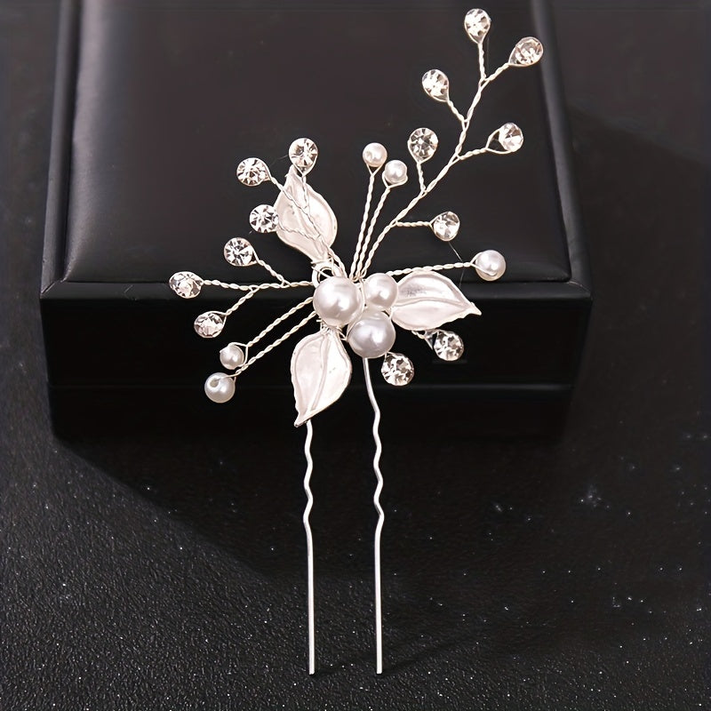 Crystal Faux Pearl Leaf Hair Pins Clips for Women Bride Hair Jewelry Wedding
