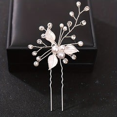Crystal Faux Pearl Leaf Hair Pins Clips for Women Bride Hair Jewelry Wedding