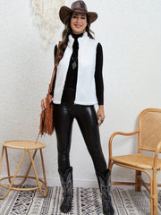 Sleeveless Zip Up Teddy Vest Stand Collar Casual Solid Women's Vest