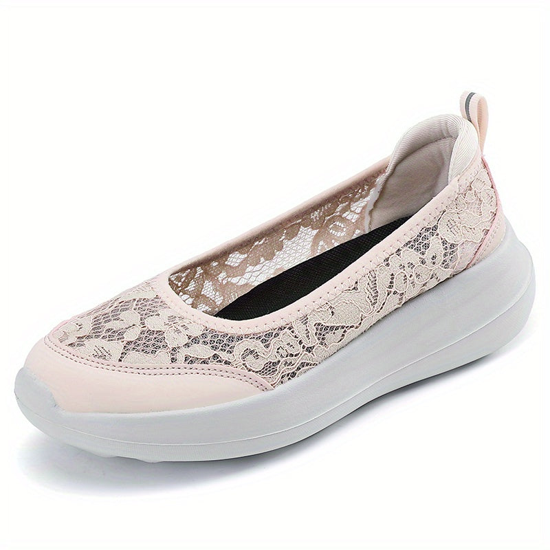 Women's Lace Walking Shoes Slip On Sneakers with Wedge Sole