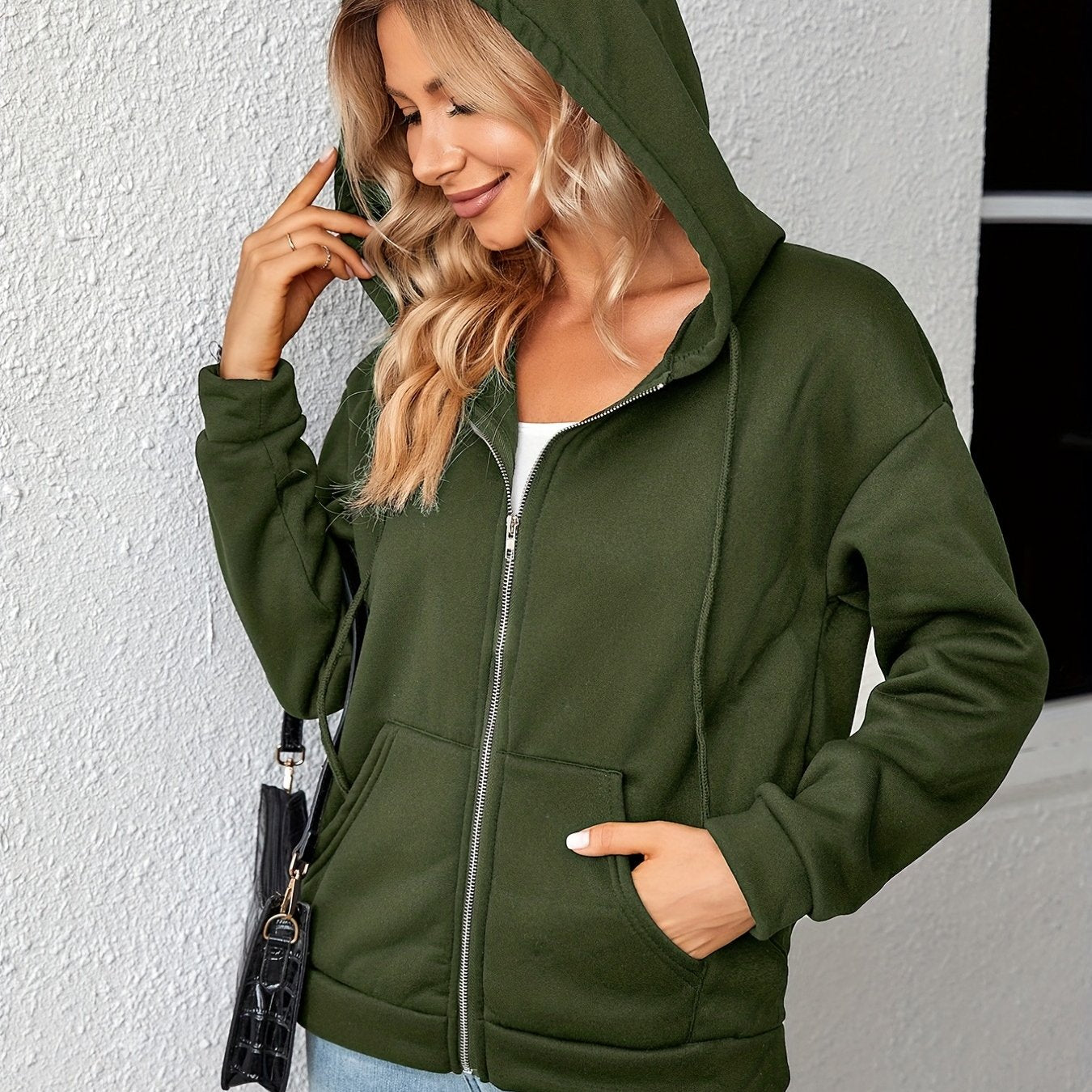 Zip Up Hoodie Kangaroo Pocket Long Sleeve