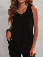 Pleated Tank Top Crew Neck Sleeveless Summer Top
