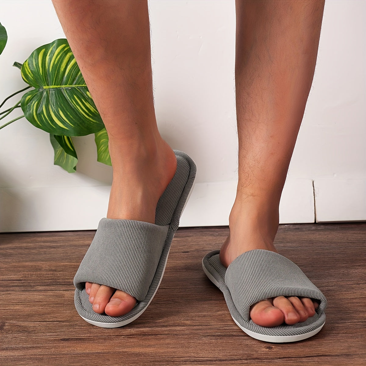 Plush Cozy House Slippers Anti-skid Open Toe Slip-on Shoes