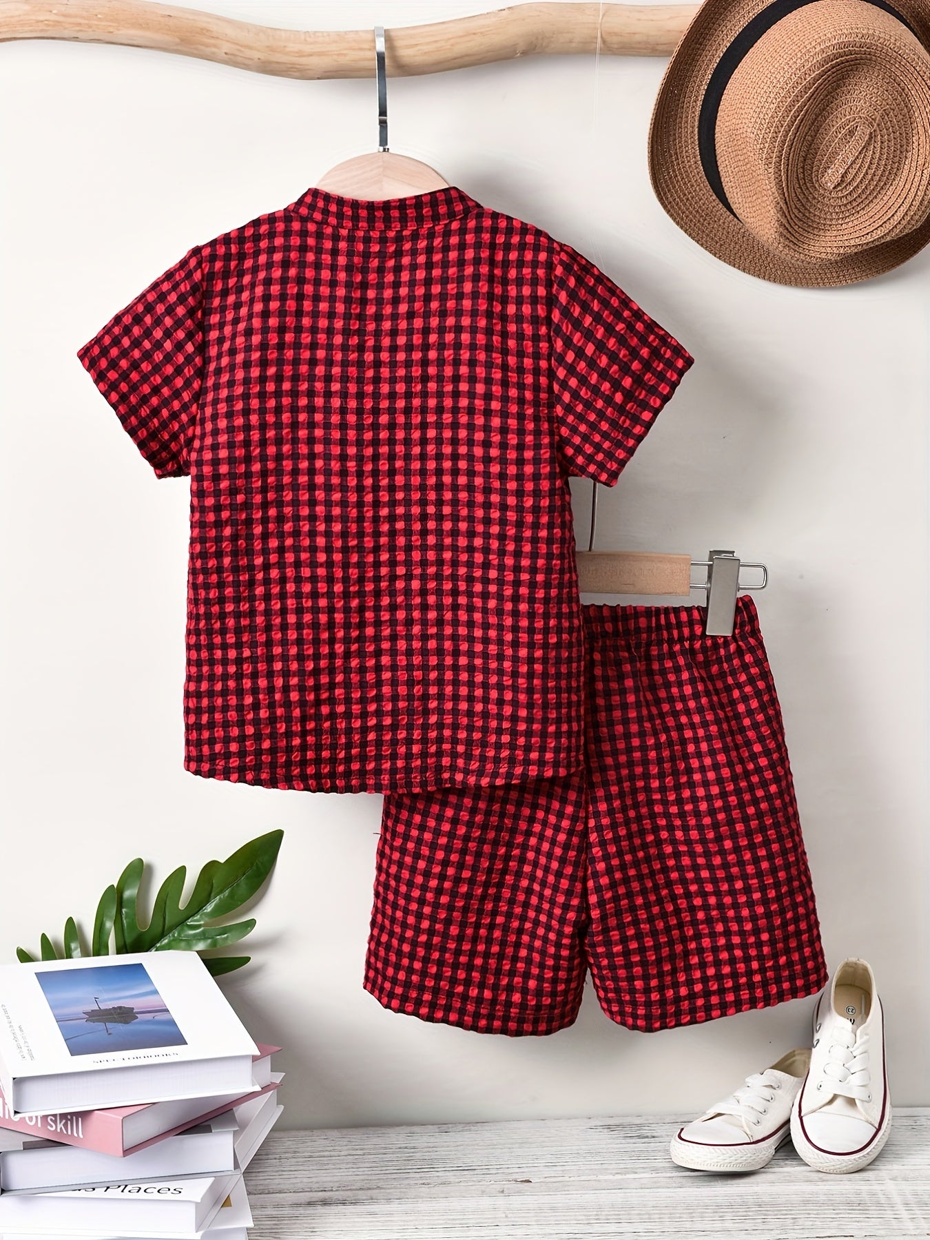 Boys Teen Plaid Shirt & Shorts Set for Summer