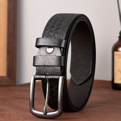 Men's Diamond Pattern Dress Belt Alloy Buckle PU Uniform Accessories