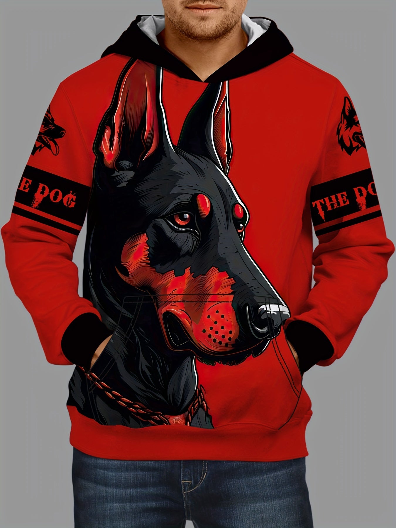 Mens 3D Print Dog Hoodie with Kangaroo Pocket