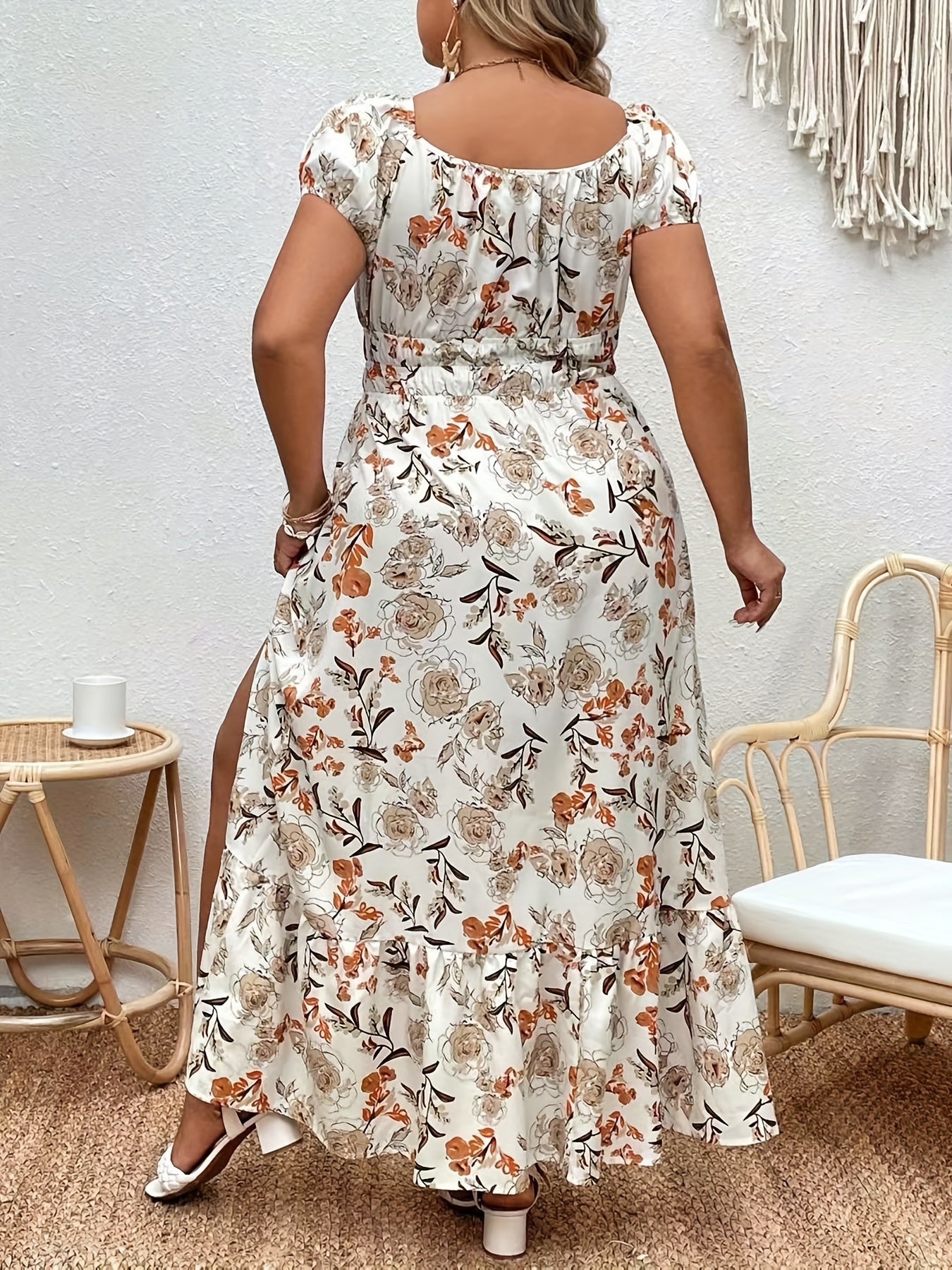 Women's Floral Print Puff Sleeve Maxi Dress