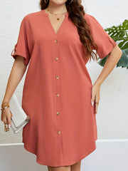 Plus Size Casual Dress Stand Collar Knee Length Dress