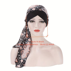 Vintage Floral Print Turban Cap Casual Head Wraps Elastic Headscarf Women