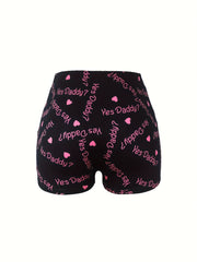 Women's Plus Heart & Slogan Print High Rise Skinny Shorts