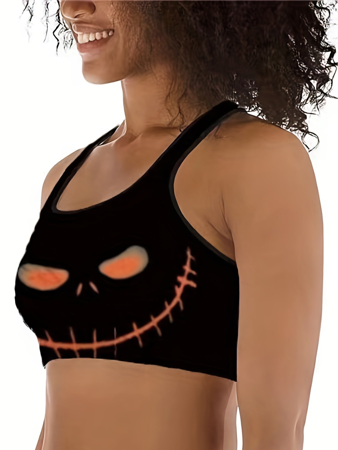Halloween Sports Top Women's Plus Pumpkin Print Yoga Crop Top