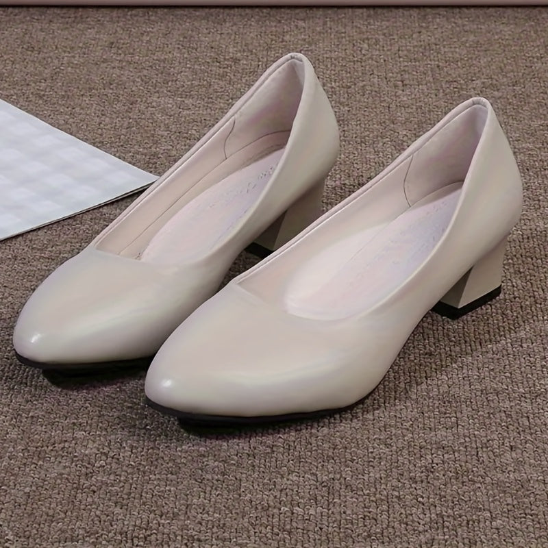 Chunky Heel Court Shoes Pointed Toe Low Heels Women's Footwear