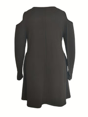 Cold Shoulder Maxi Dress V Neck Long Sleeve Pocketed