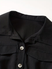 Casual Button Front Jumpsuit Drawstring Waist