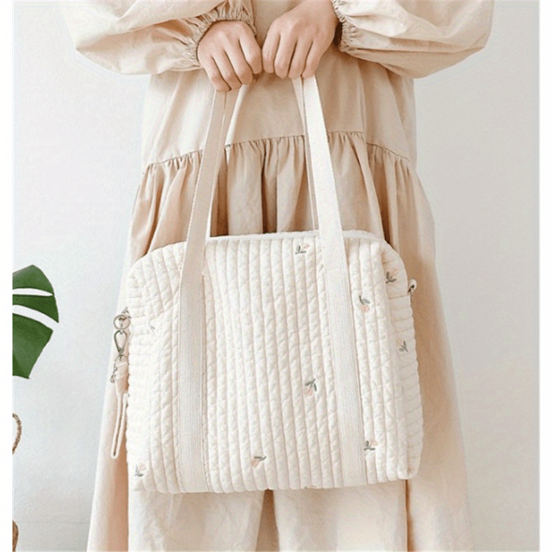 Bear Baby Stroller Bag Beige Cotton Zipper Diaper Handbag